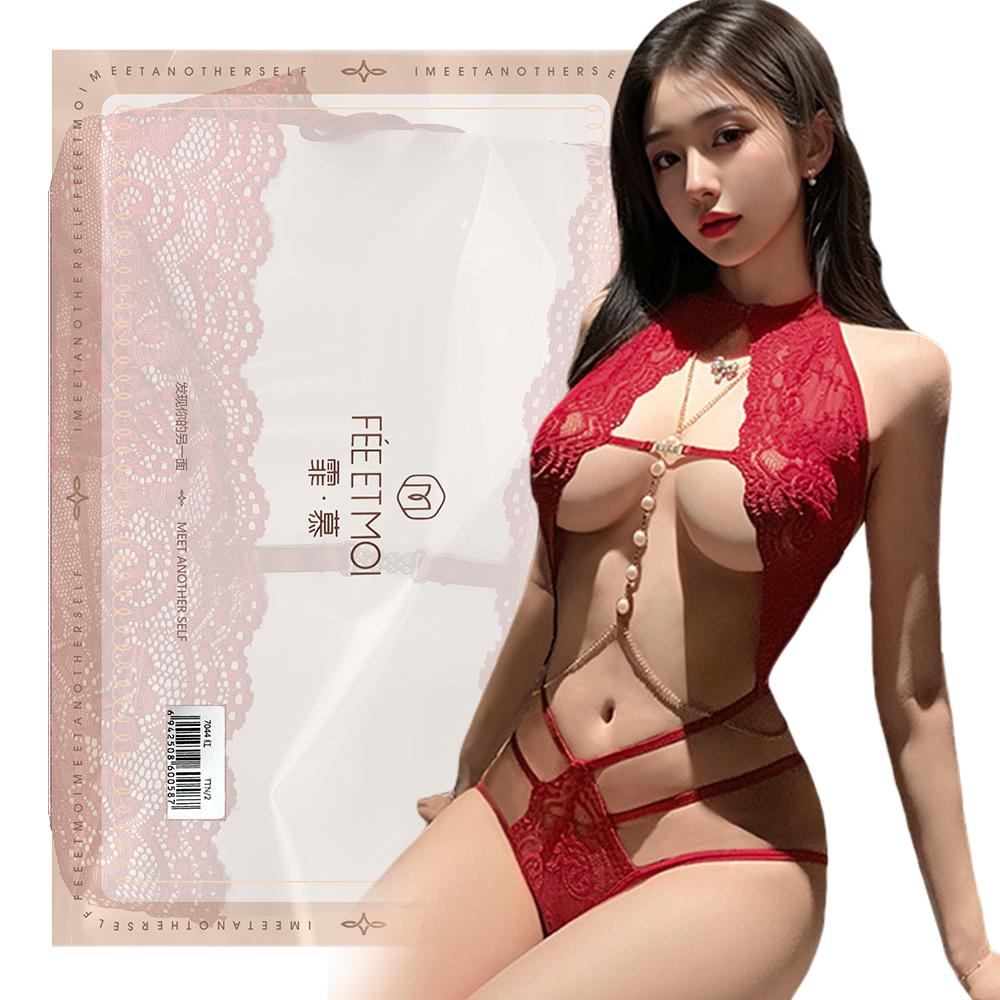 今夜情趣-魅惑蕾絲鏤空連身衣7044-紅