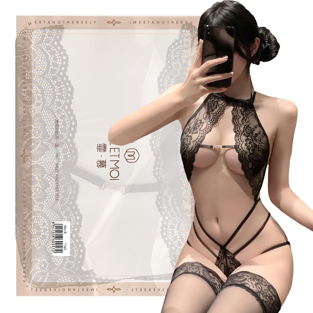 今夜情趣-魅惑蕾絲鏤空連身衣7044-黑