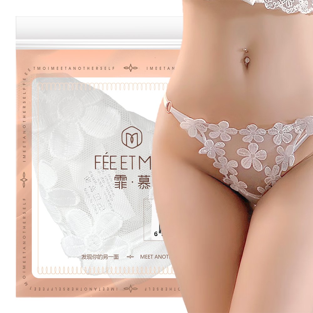 今夜情趣-立體花刺繡花邊丁字褲6869-白