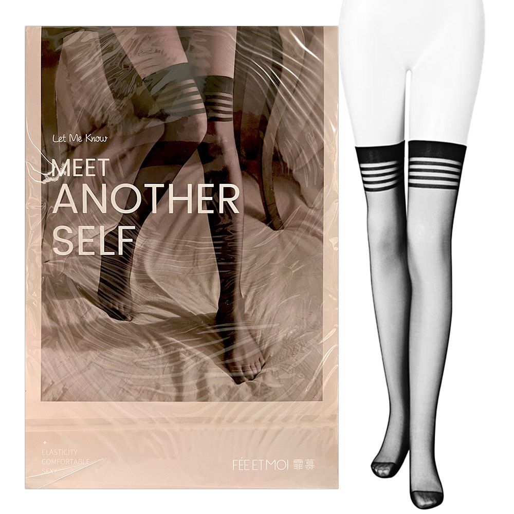 今夜情趣-條紋邊包芯絲大腿襪7206-黑