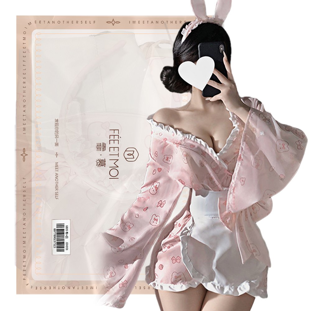 今夜情趣-糯糯小兔印花和服-6805