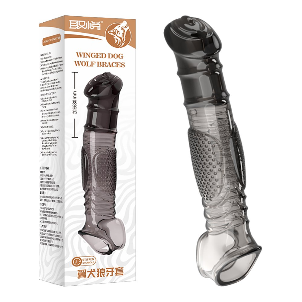 今夜情趣-翼犬仿真刺激狼牙套-透明黑