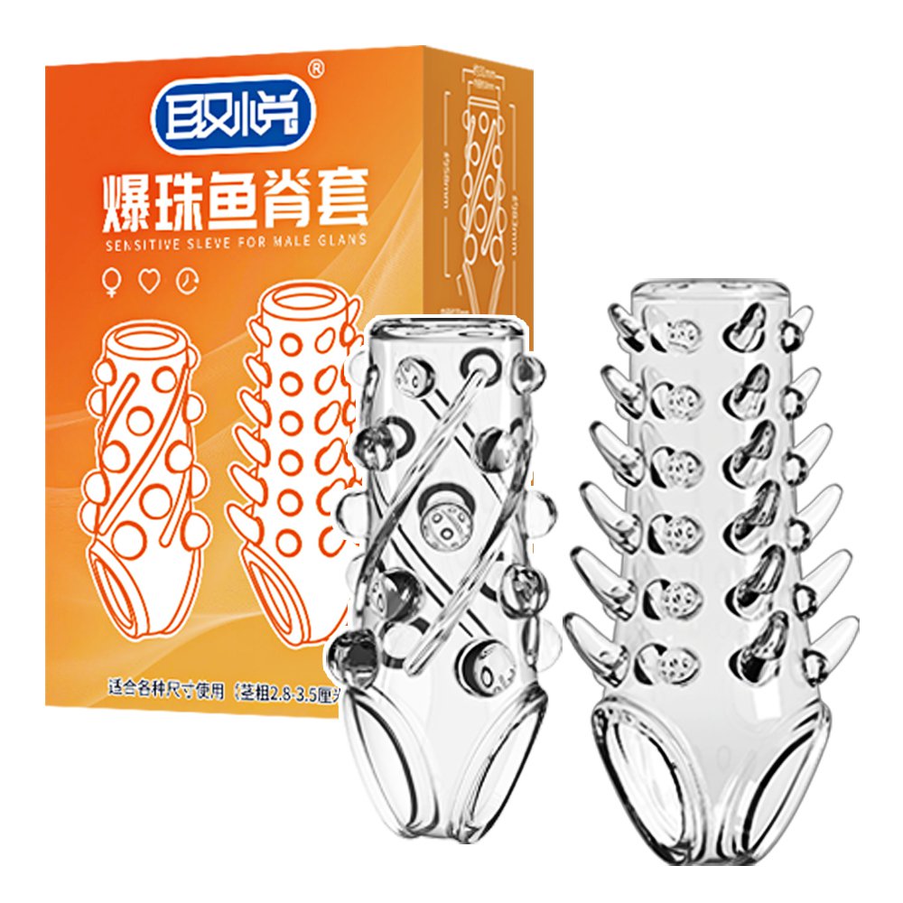 今夜情趣-爆珠魚脊顆粒套2入-透明