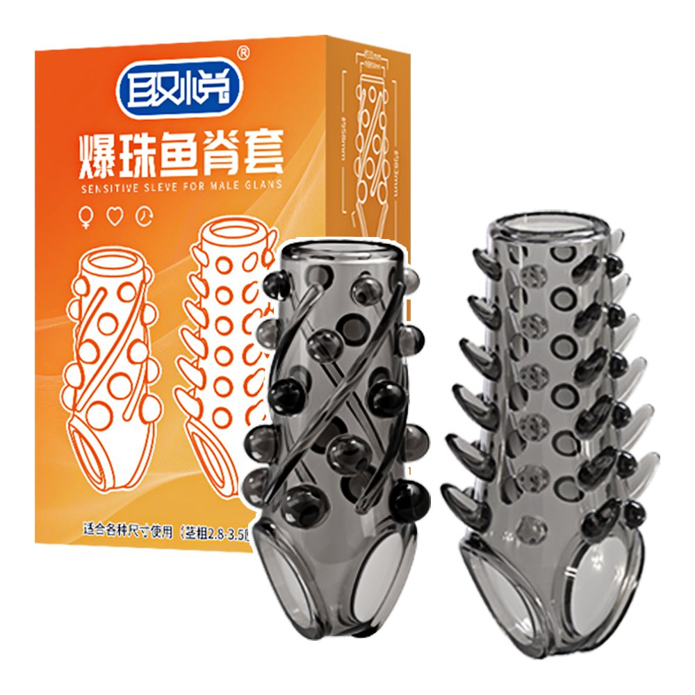 今夜情趣-爆珠魚脊顆粒套2入-透明黑