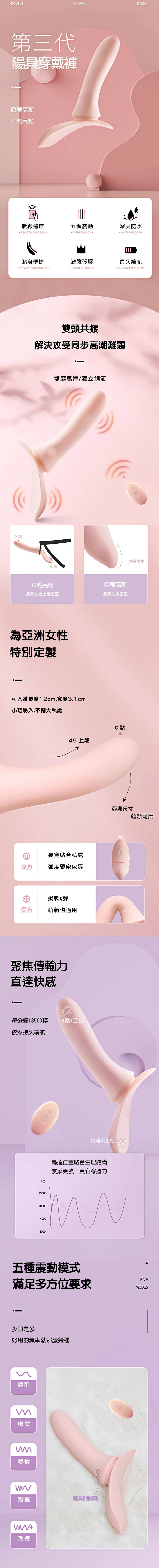 今夜情趣-彩虹5頻遙控雙頭震動穿戴棒_M