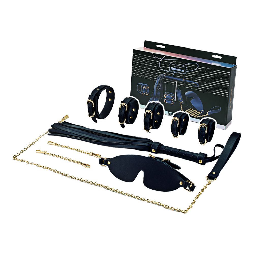 今夜情趣-主奴調教皮革束縛6件套-藏藍色