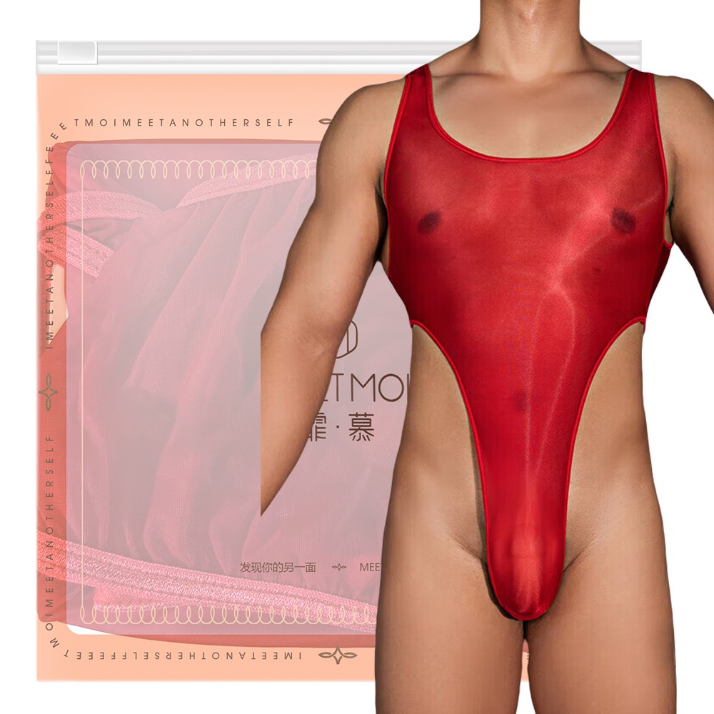 今夜情趣-男士冰絲油亮開叉露臀6353-紅