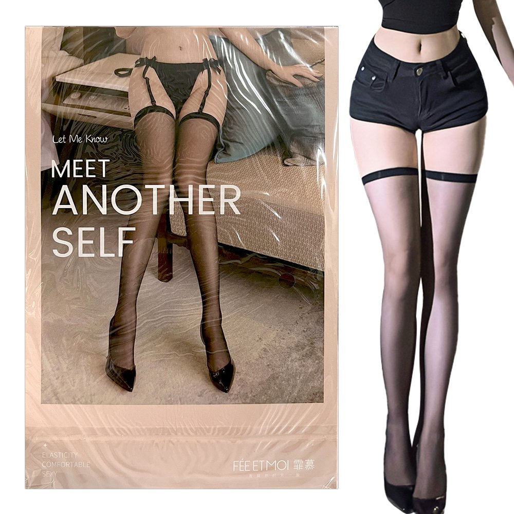 今夜情趣-簡約平螺口大腿絲襪7241-黑