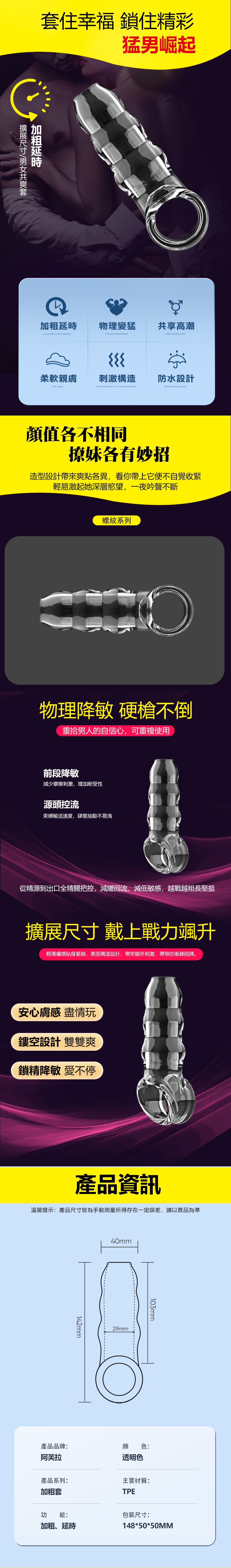 今夜情趣-阿芙拉猛男崛起加粗螺纹套-透