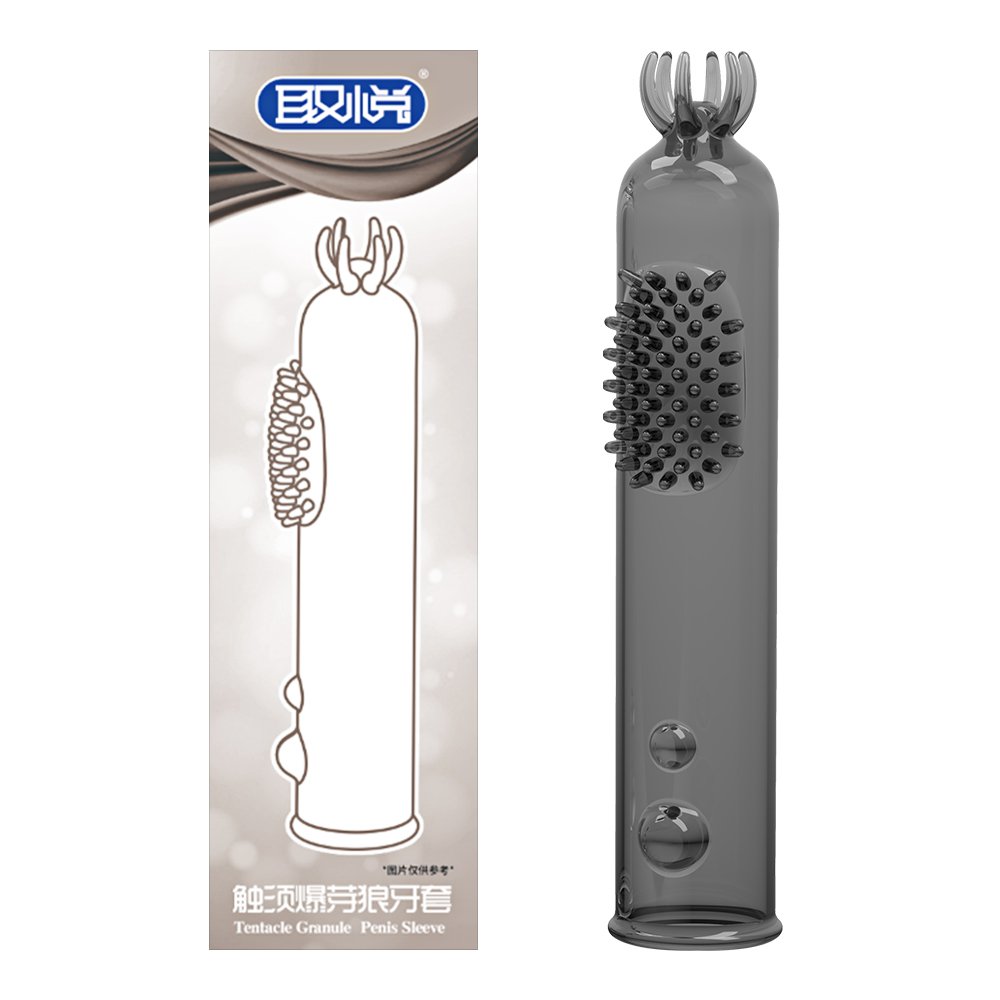 今夜情趣-觸鬚爆芽狼牙增長套-透明黑