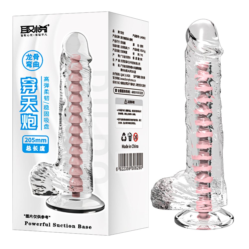 今夜情趣-穿天炮龍骨彎曲透明吸盤按摩棒